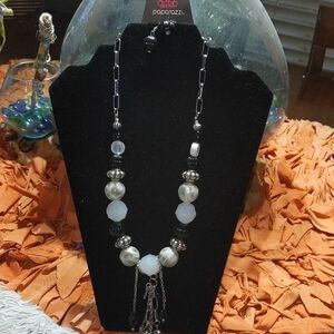 Paparazzi Silver and Frosted White Bead Necklace